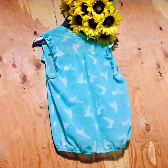 Mint Humming Bird Ruffle + Ribbon Tie Tank M - Picture 3 of 6